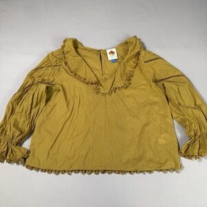 FARM RIO x Anthropologie Ruffled V-Neck Blouse in Honey Womens Large Boho Sheek